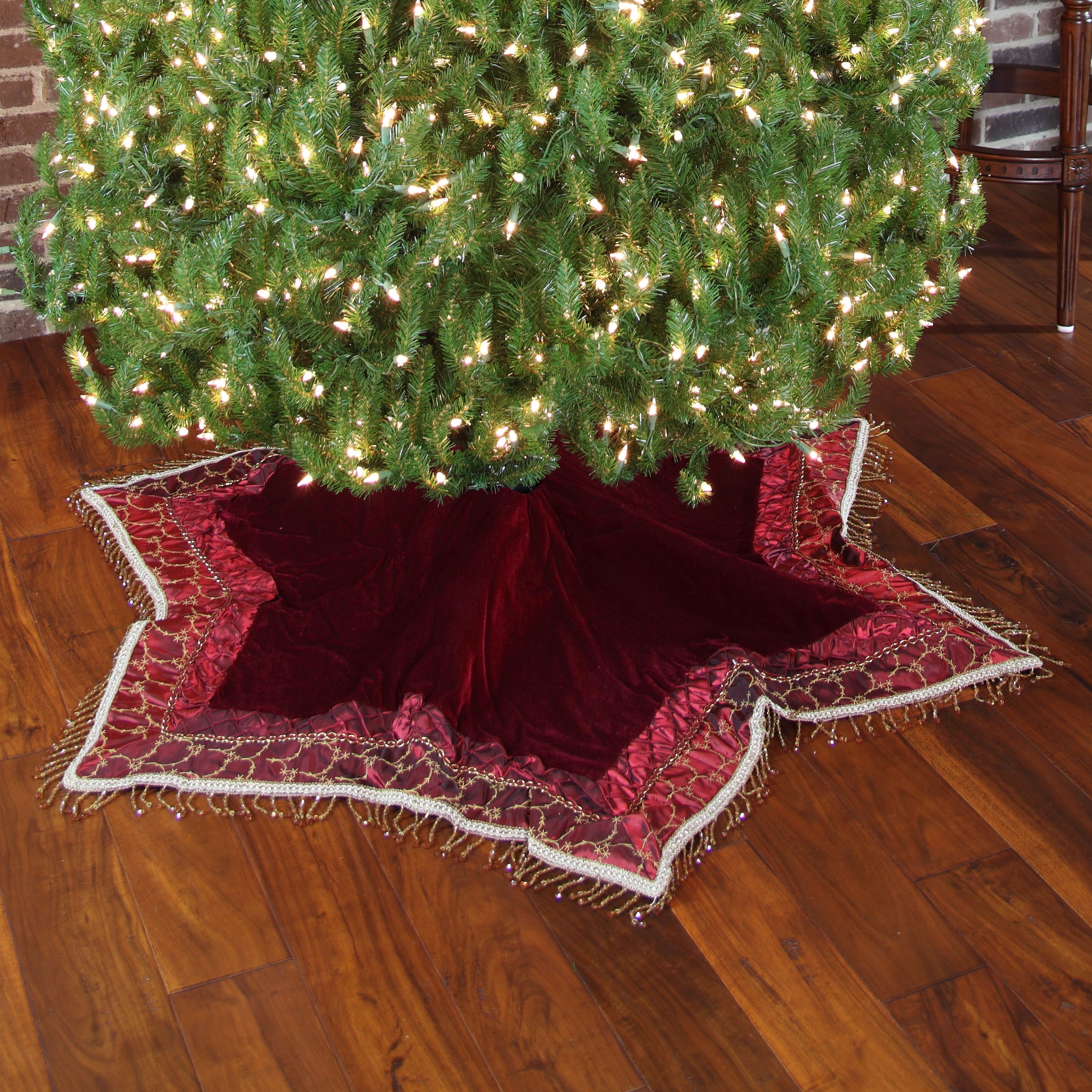 48-Inch Gold & Burgundy Velvet Christmas Tree Skirt | Christmas