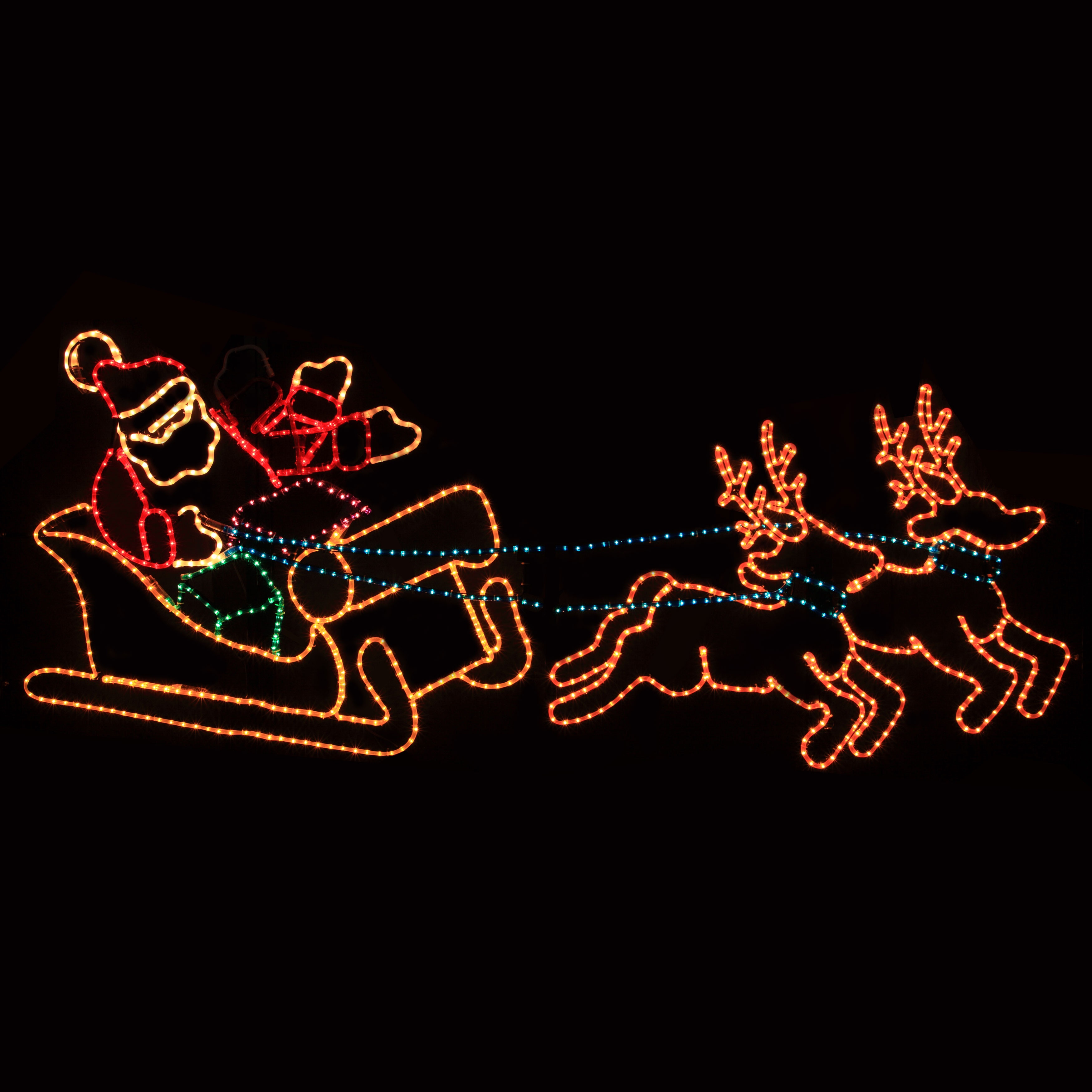 santa sleigh and reindeer rope light