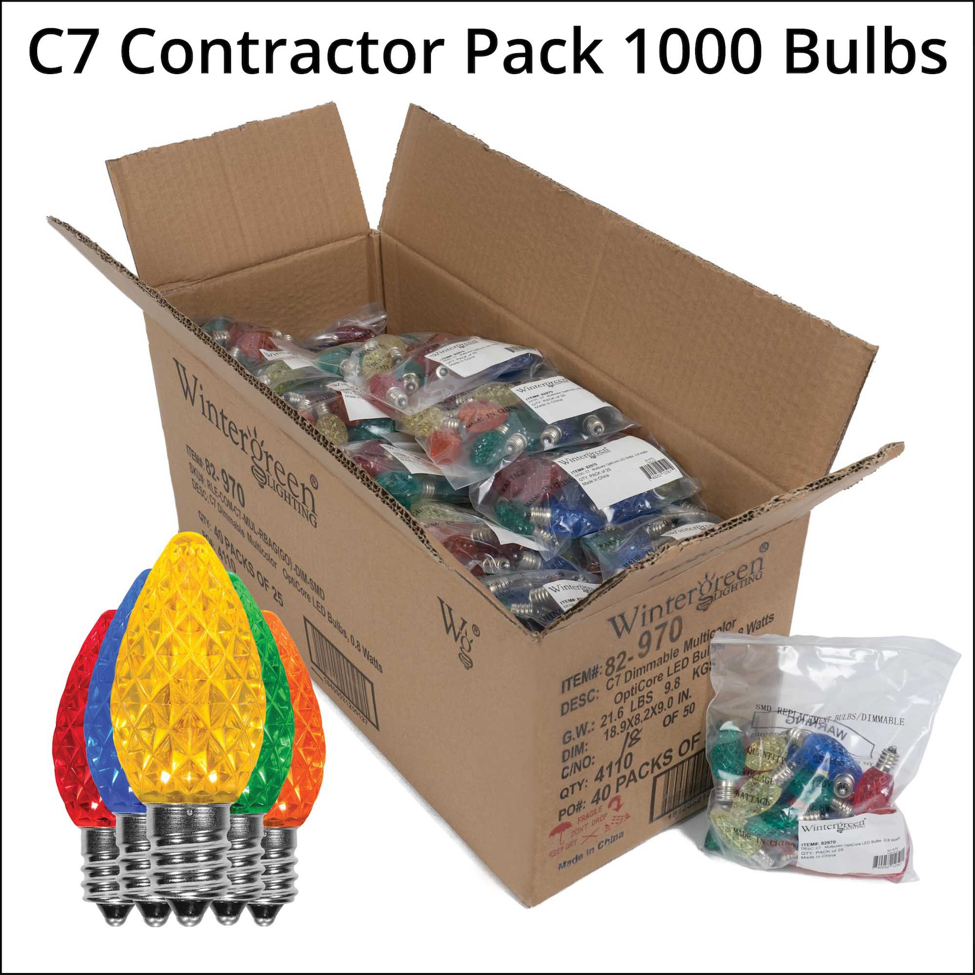 30-Pack C7 Multicolor LED Replacement Bulbs – Transparent Shatterproof, 5 Colors (Red, Green, Blue, Yellow, Pink), E12 Base, Weatherproof For Indoor/Outdoor Holiday Lights