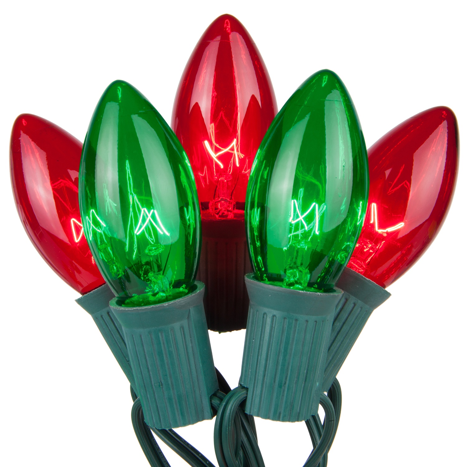 red and green light bulbs