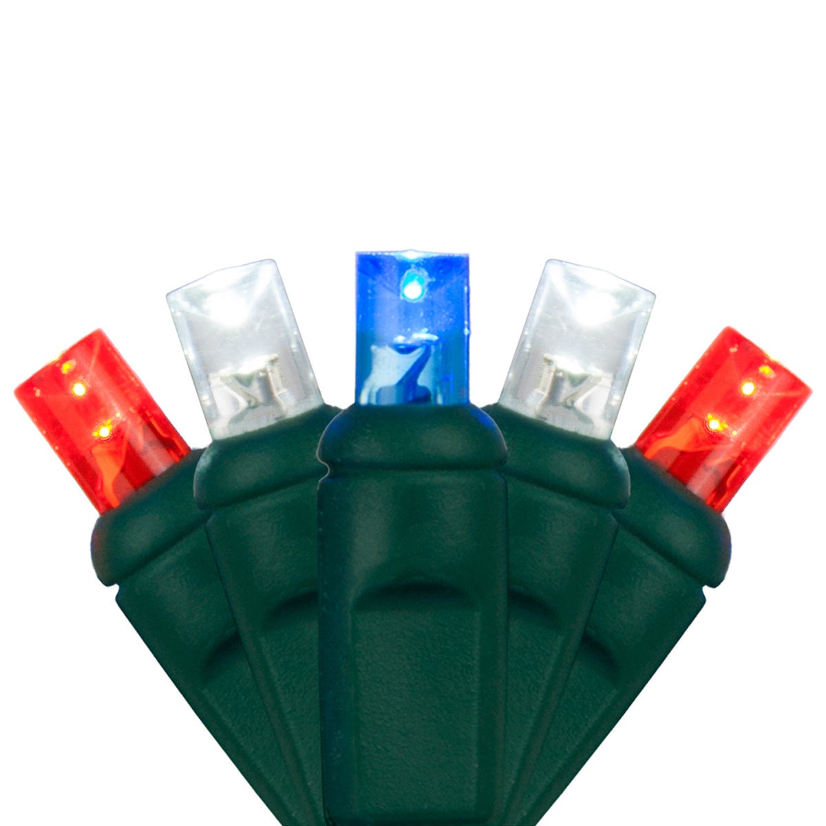 5mm Wide Angle Red, White and Blue LED Christmas Lights on Green Wire -  Wintergreen Corporation