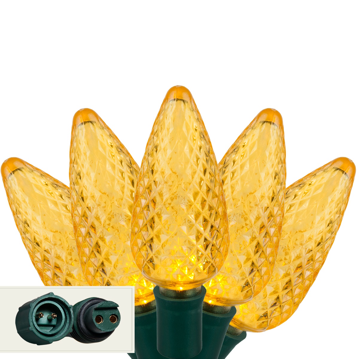 Commercial C9 Gold LED Christmas Lights on Green Wire Wintergreen