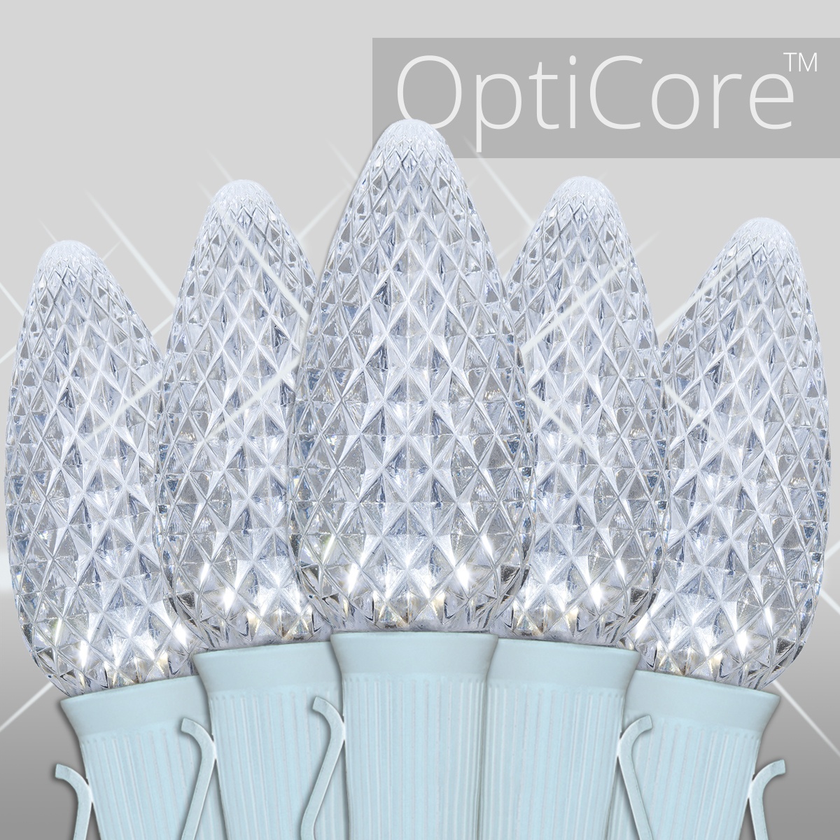 Christmas Lights C9 Cool White Opticore Twinkle Commercial LED Christmas Lights Wintergreen