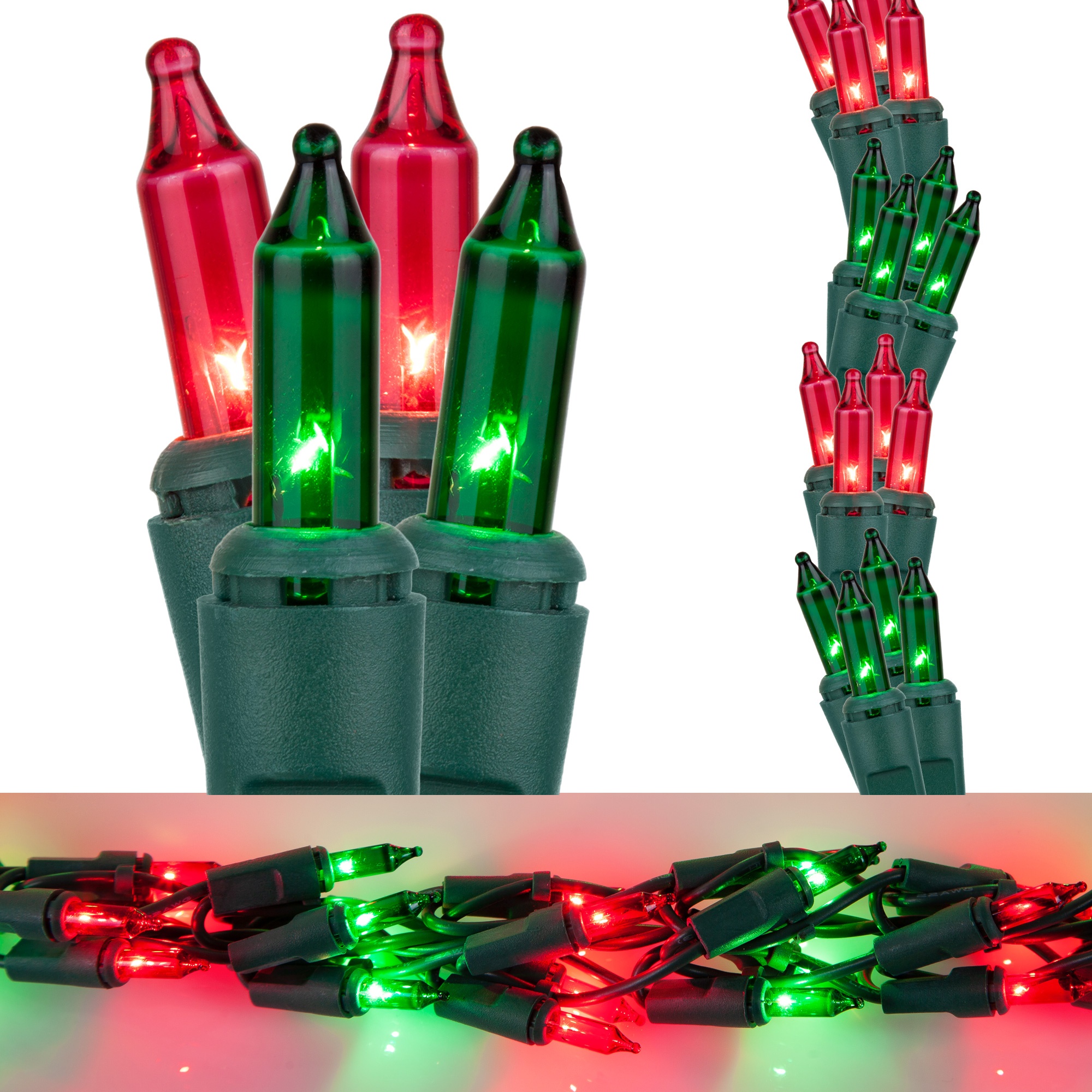 9' Garland Lights, 300 Red/Green Lamps, Green Wire - Wintergreen