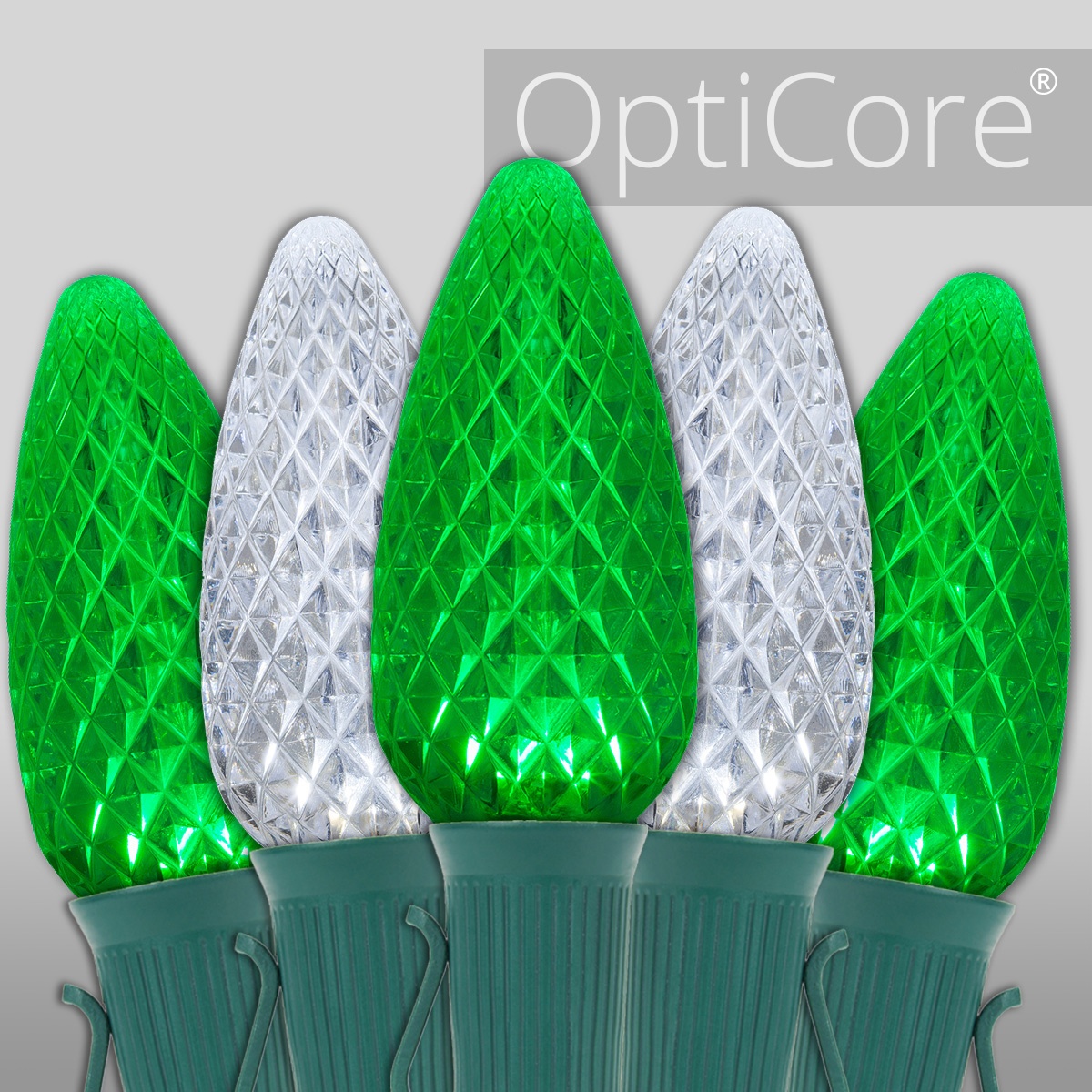 Christmas Lights - C9 Cool White   Green Opticore Commercial Led 