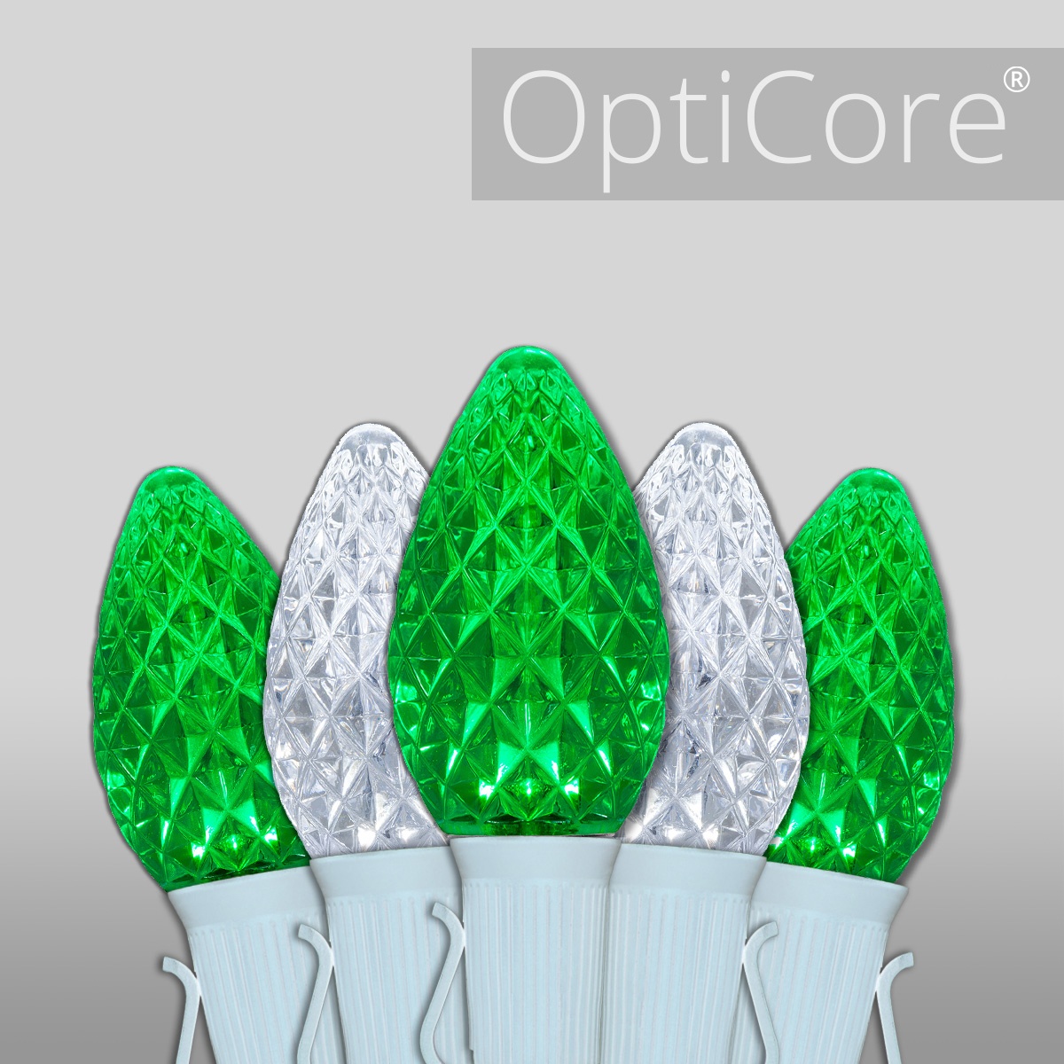 Christmas Lights C7 Cool White / Green Opticore Commercial LED